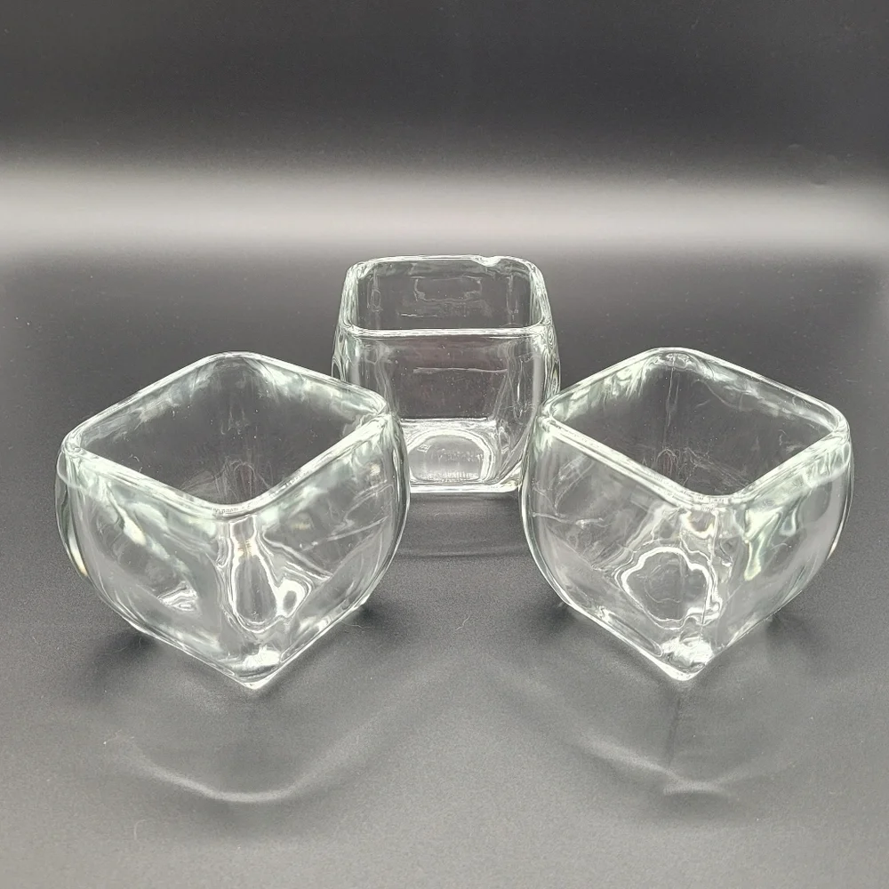 Votive Tapered Square Clear Glass Curved Vase Flower Pot Candy Dish Set of 3​​​